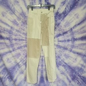 PacSun Women's Eco Off White Patchwork Dad Jeans Size 24